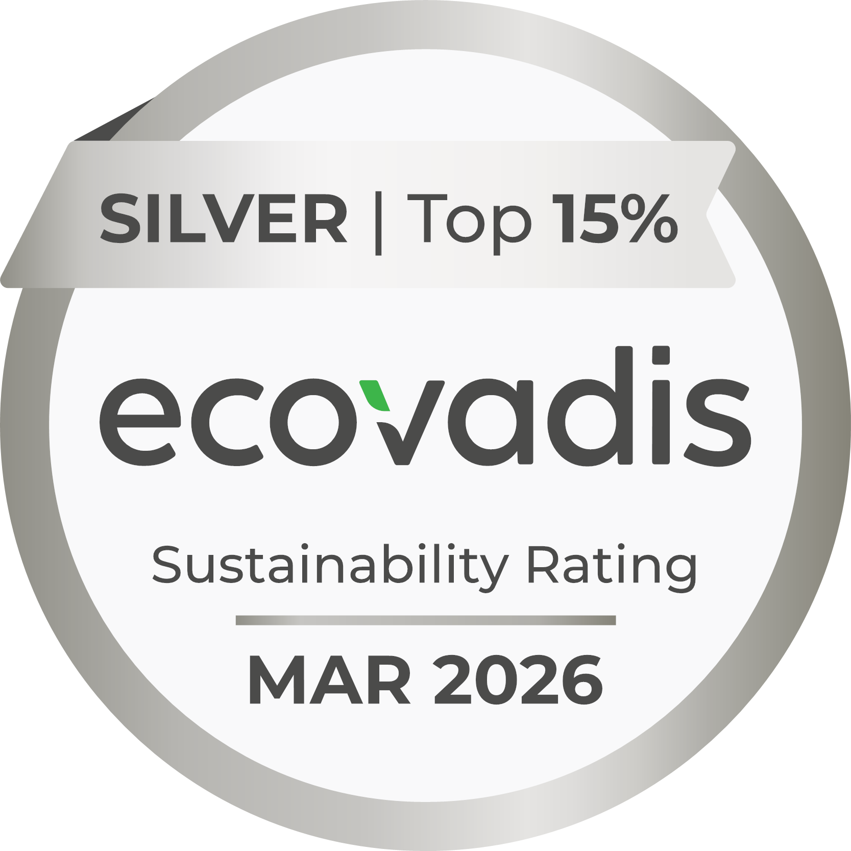 Ecovadis Top 15% Silver prize: Sustainability Rating March 2026