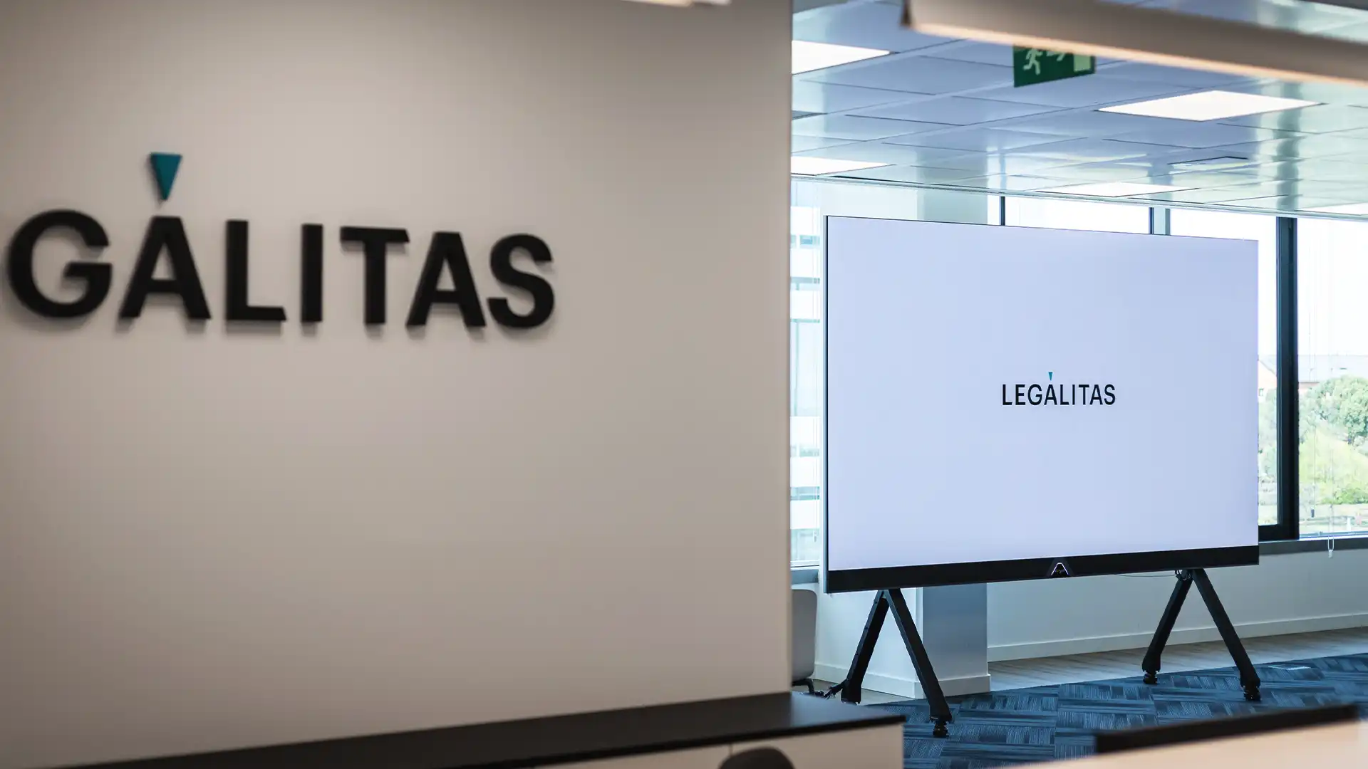 Digital signage system at Legalitas’ corporate offices displaying unified communication and real-time content powered by TRISON.