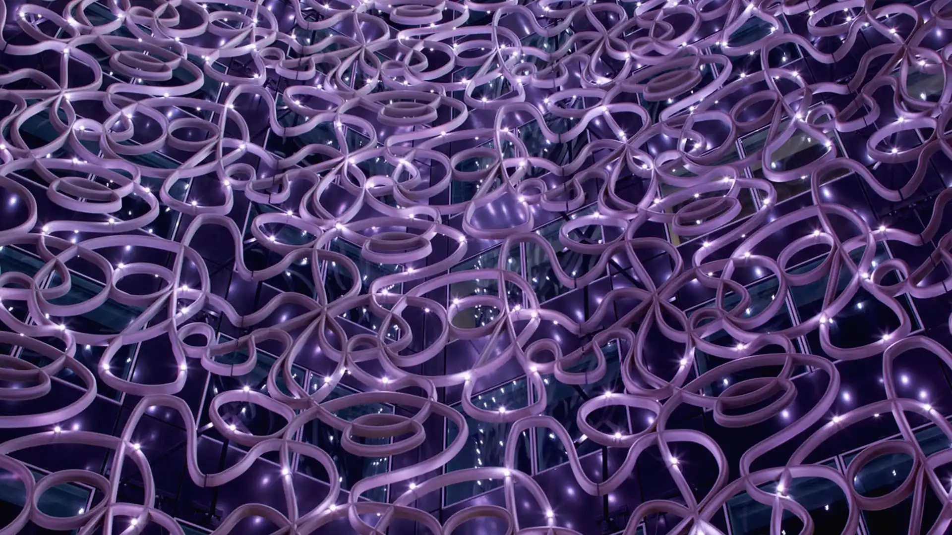 Close-up view of the intricate facade structure at VEEPEE’s headquarters before installing the new high-brightness P8 LED display.