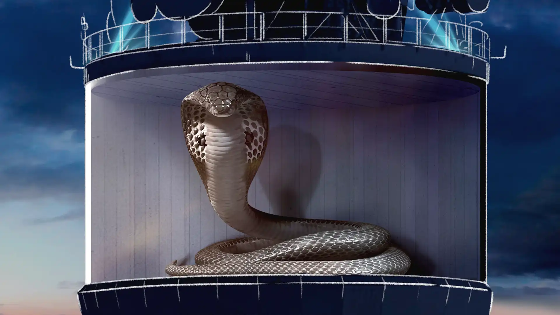 Artistic digital content displayed on Torre Entel’s façade showcasing TRISON Necsum’s 3D WOW visuals.