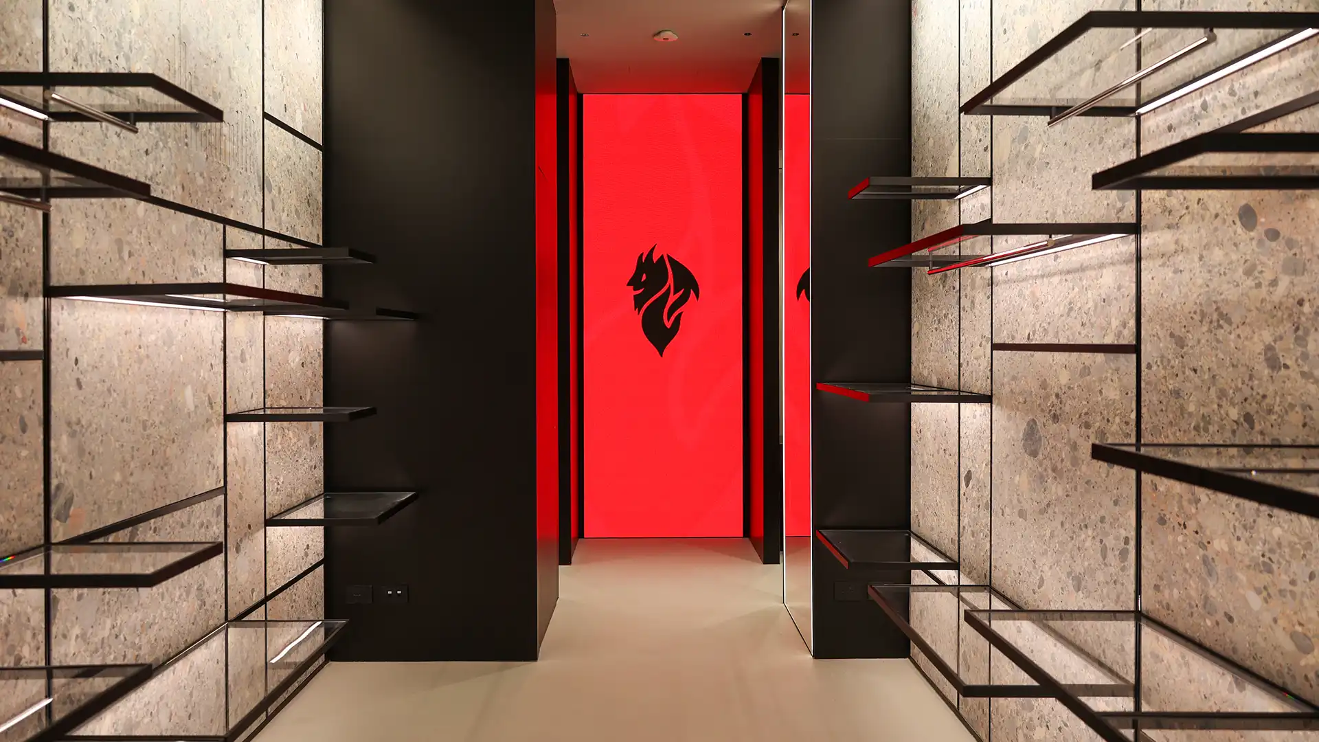 TRISON technicians installing large LED screens inside AC Milan flagship store.