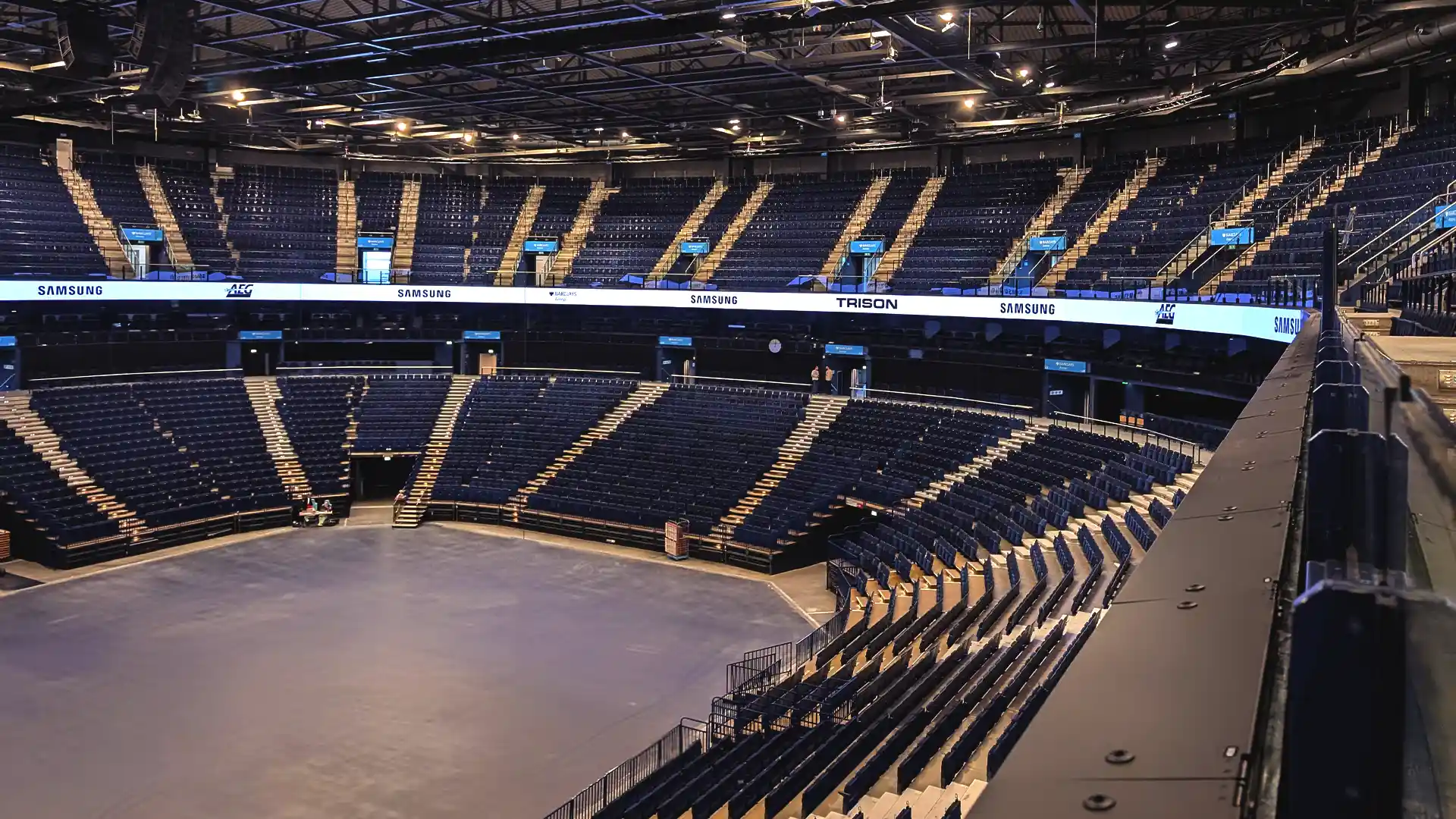LED fascia board operating within a live events setup at Barclays Arena.