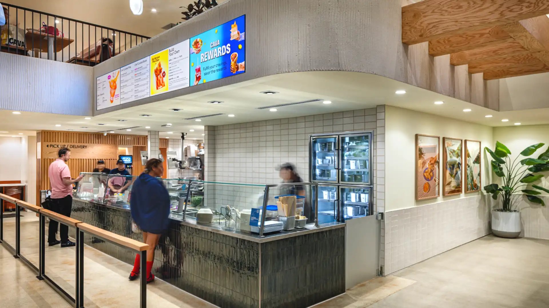 Ready-order display at a CAVA restaurant, improving communication and service efficiency through TRISON North America’s technology.