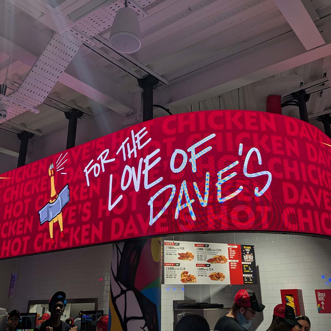 Modular digital content system allowing remote updates across Dave's Hot Chicken UK sites managed by TRISON