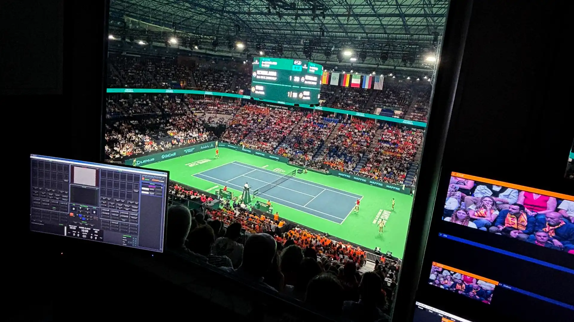 Overview of Davis Cup 2024 arena with audiovisual and interactive installations by TRISON Yellowbricks.