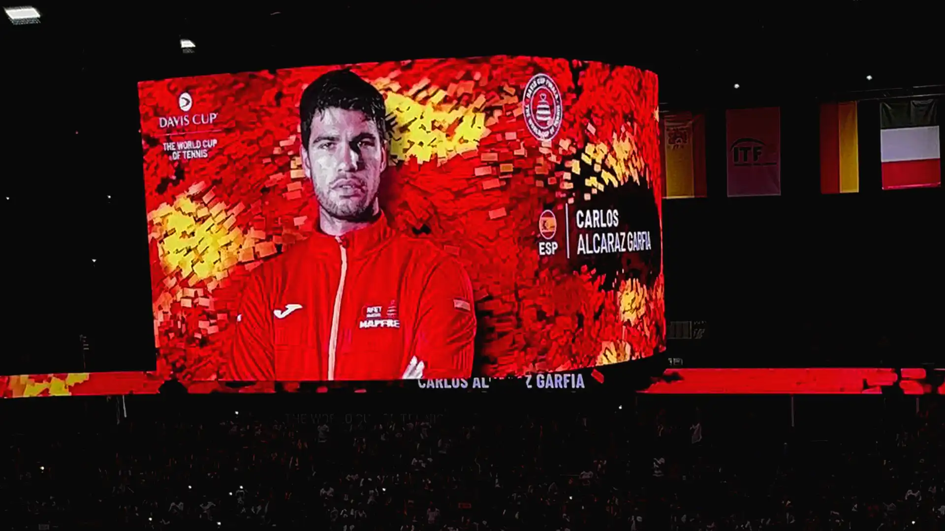 Fans enjoying the immersive audiovisual experience at the Davis Cup 2024 Final 8, showcasing TRISON Yellowbricks’ specialized technical setup and coordinated graphics