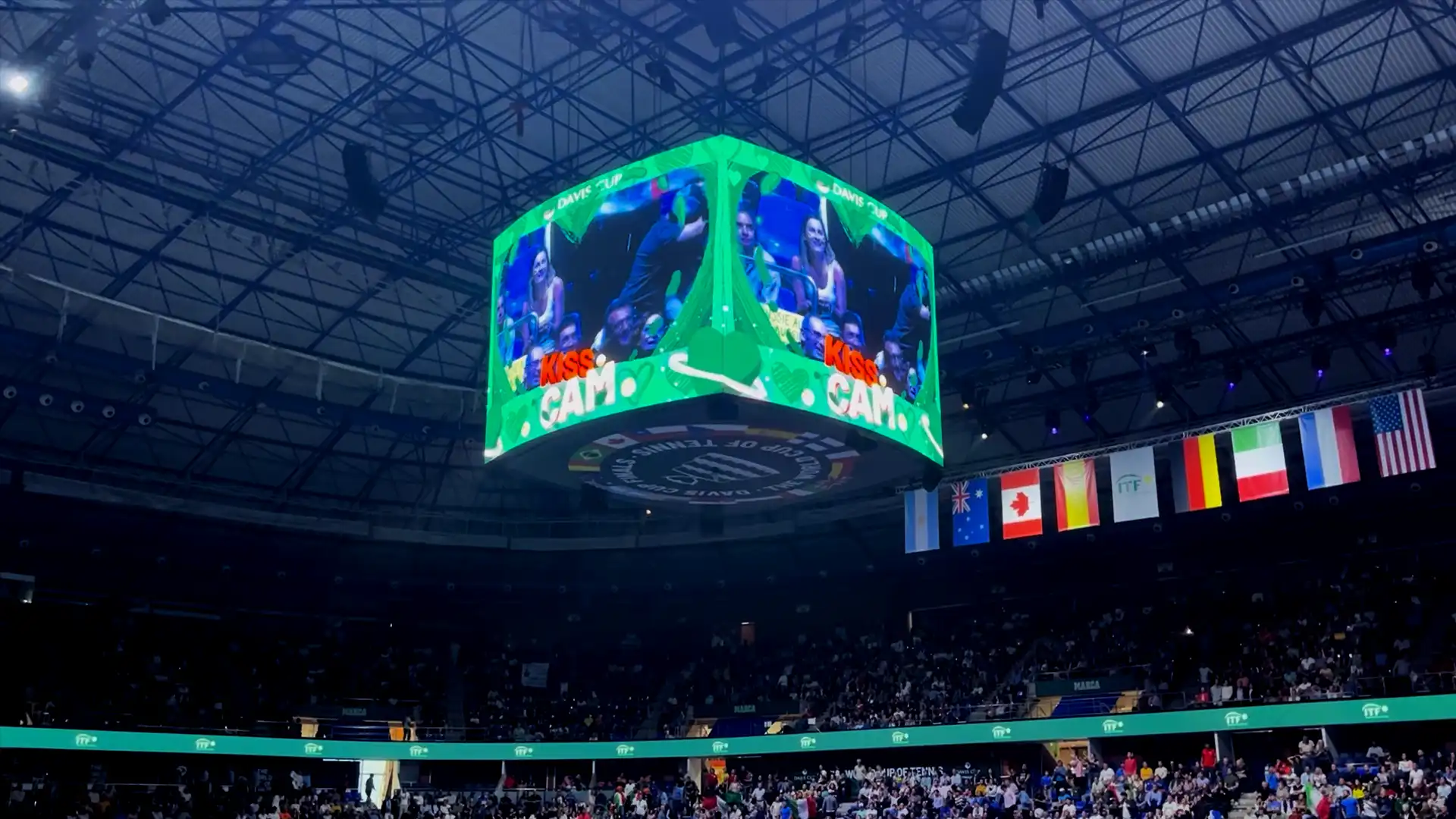 Kiss Cam activation with TRISON Yellowbricks’ real-time graphics at Davis Cup 2024.