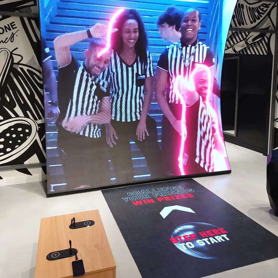 Station de selfie inspirée du métro parisien avec ambiance LED et filtres sociaux.