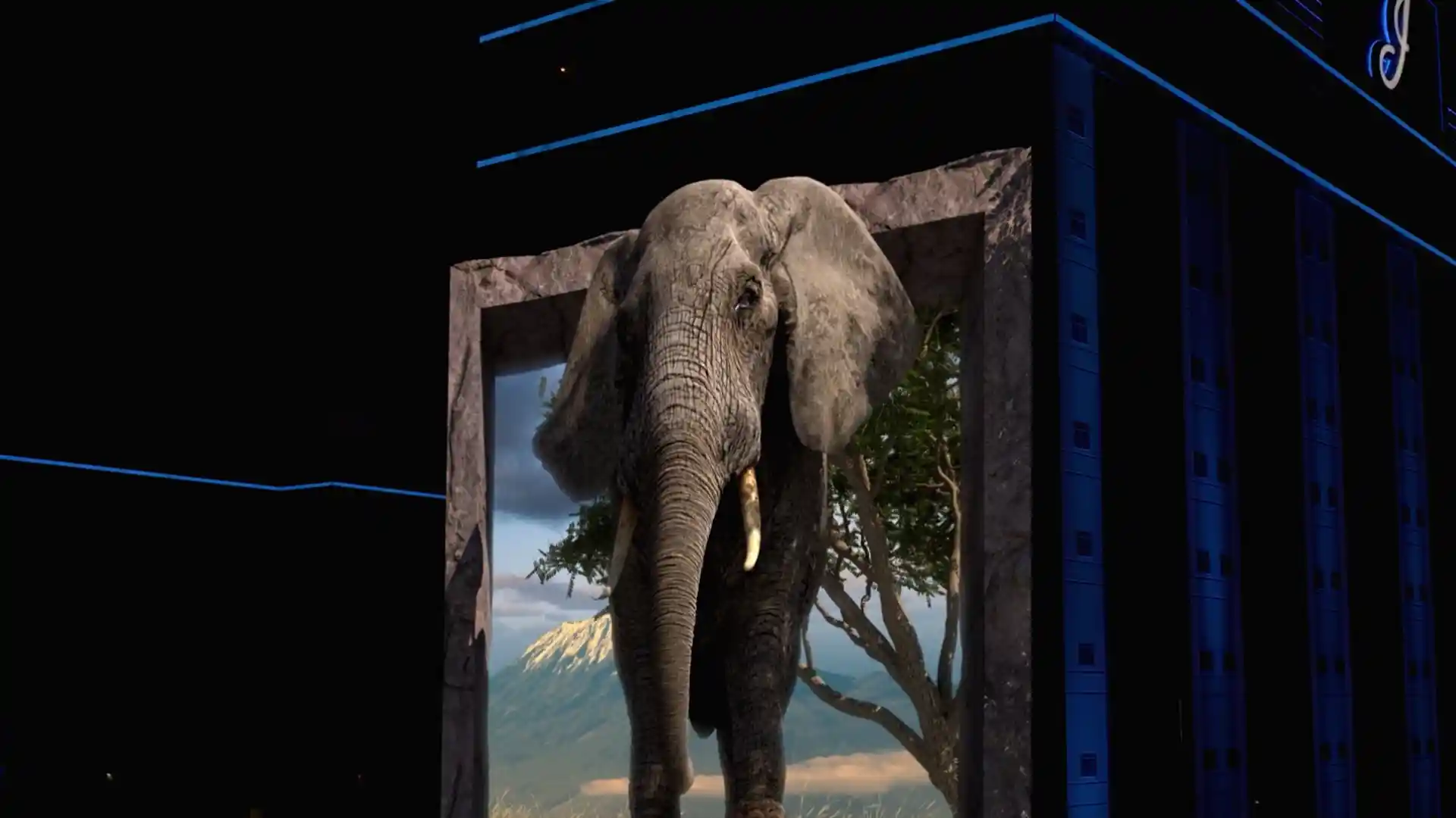 Immersive digital façade at J Resort Casino in Reno, featuring large-scale LED visuals that transform the building into a dynamic landmark of digital art and entertainment.