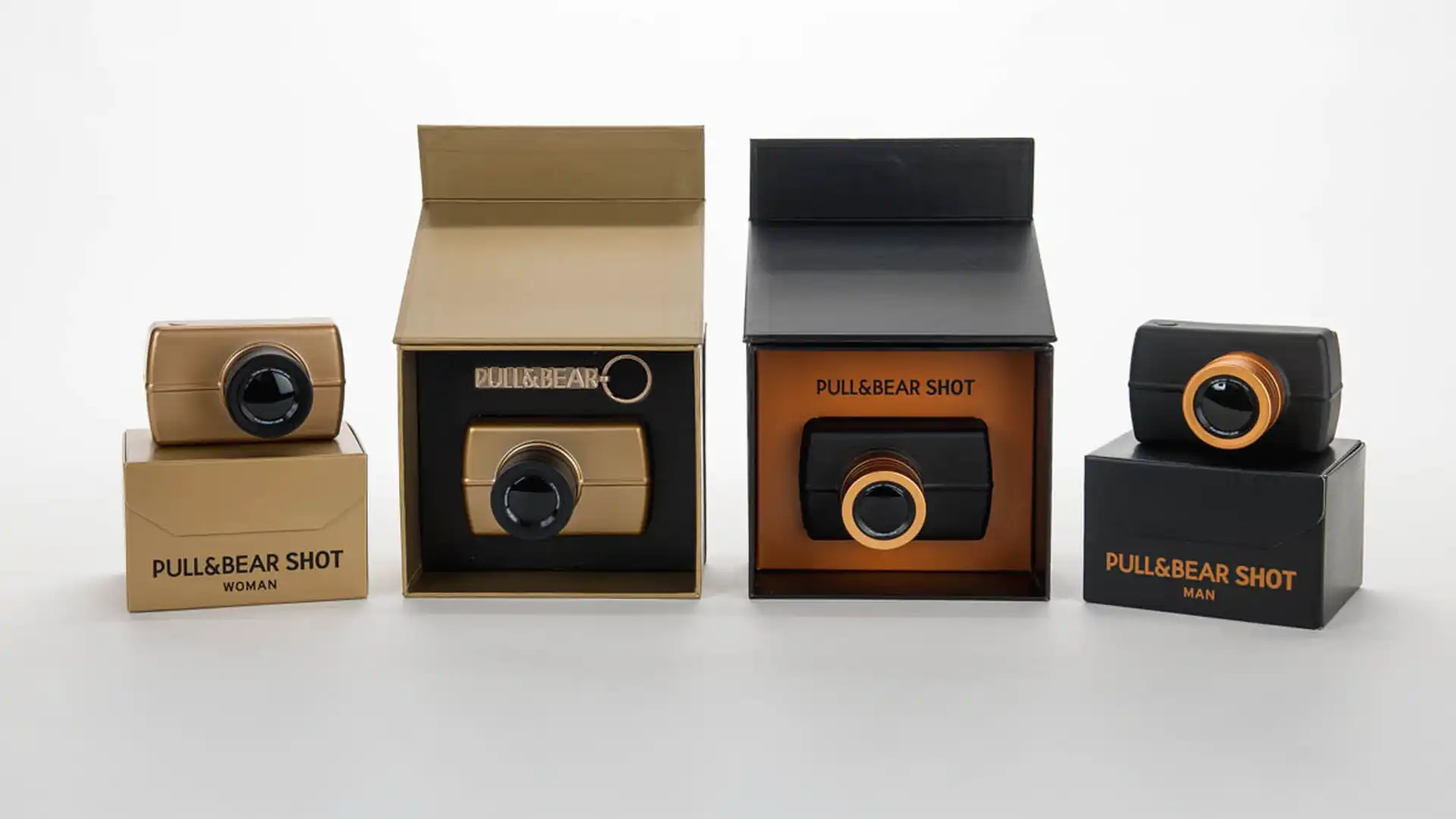 Display of Pull&Bear’s Shot fragrance collection with camera-inspired design