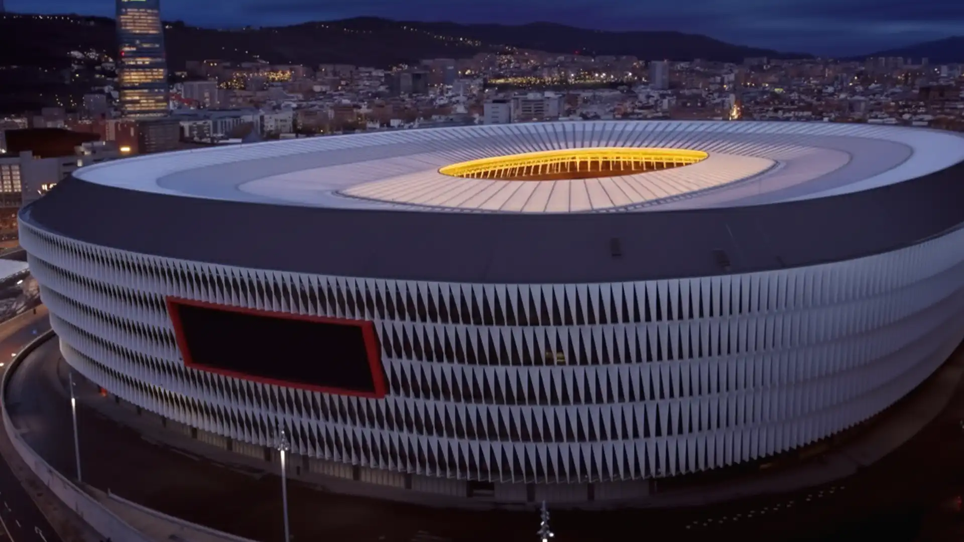Gesamtansicht des Stadions San Mamés während der audiovisuellen Feier