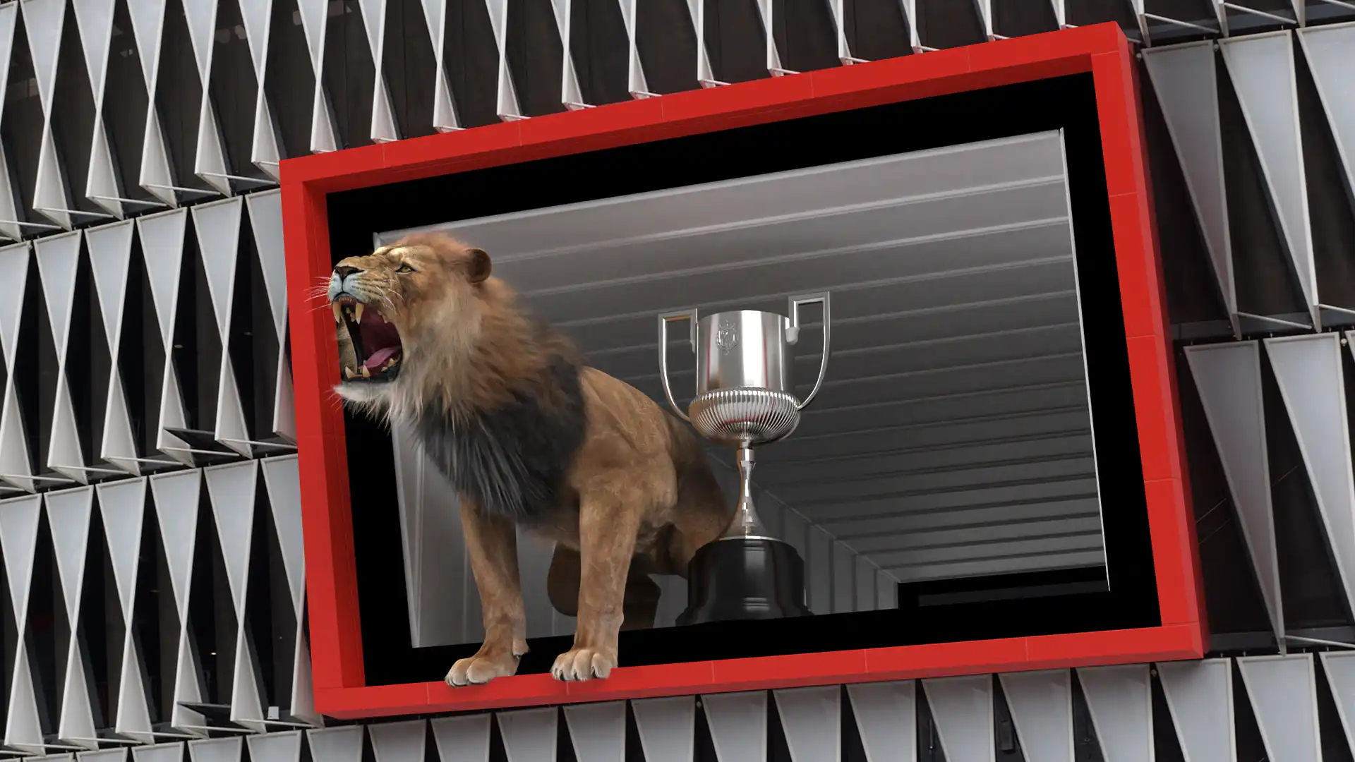 Das Stadion San Mamés ist während der audiovisuellen Feierlichkeiten beleuchtet