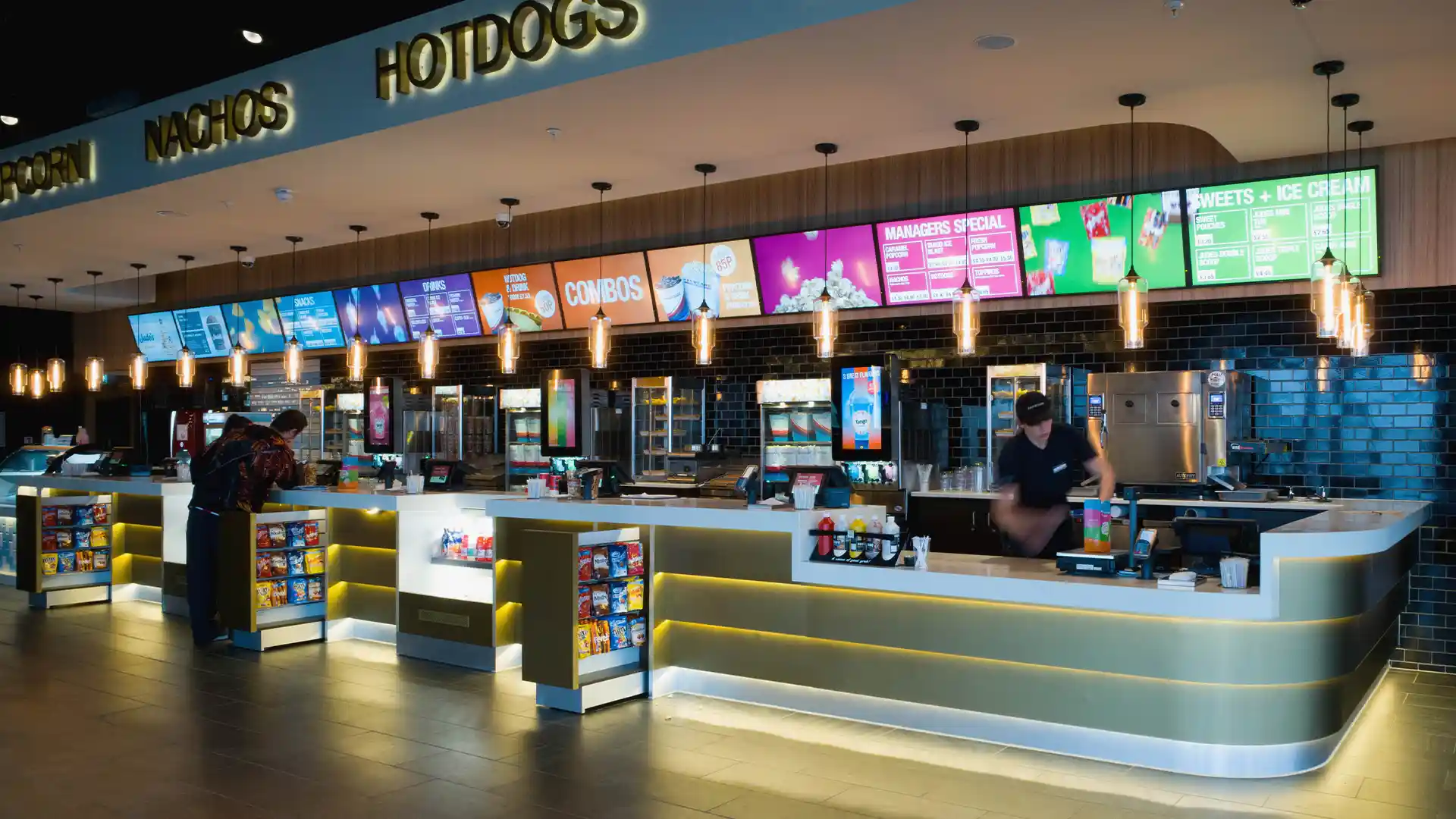 Interior architecture of Showcase Cinema de Lux highlighting the challenge of integrating advanced digital signage into a premium cinema environment.