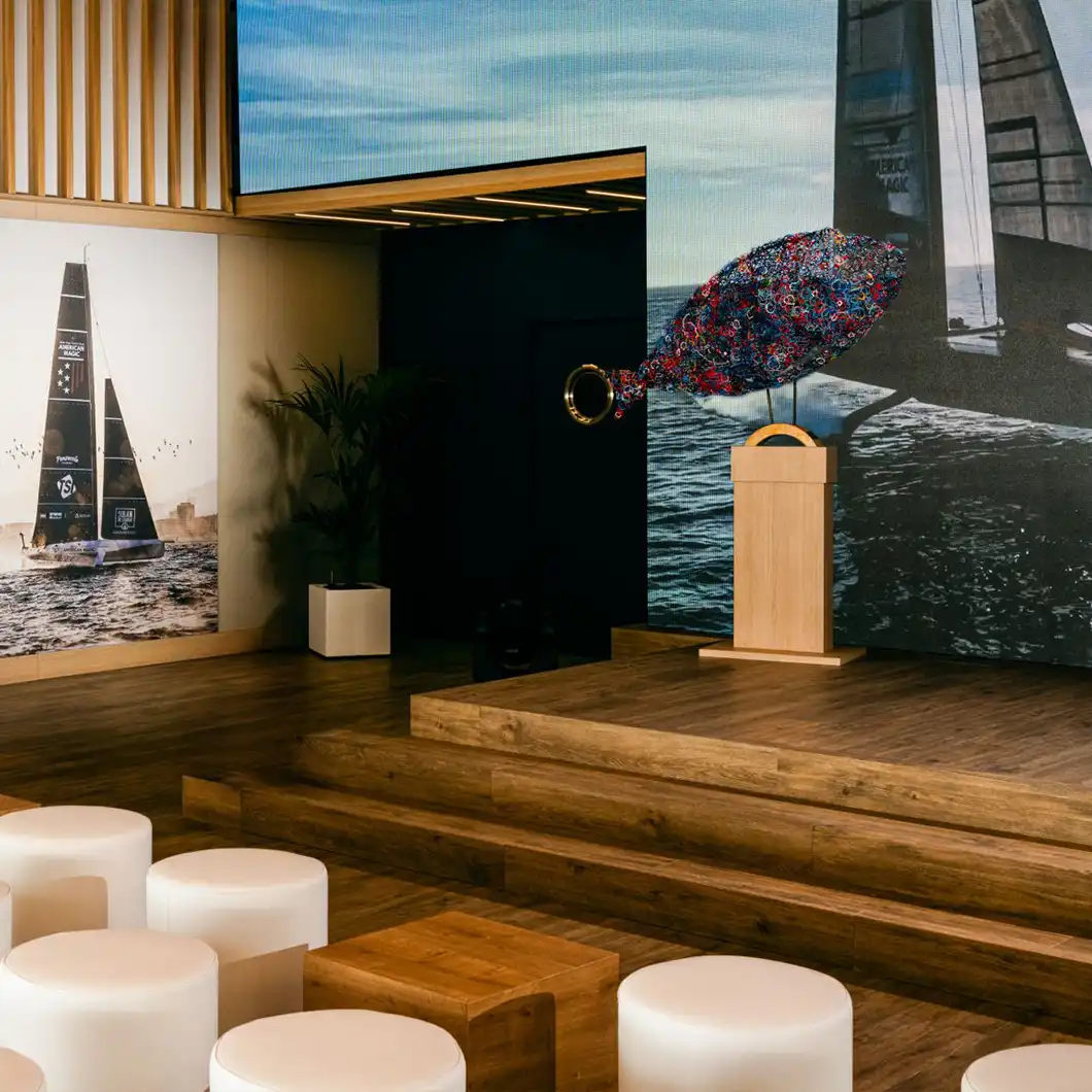 TRISON digital audiovisual systems integrated throughout the American Magic Team Base in Barcelona.