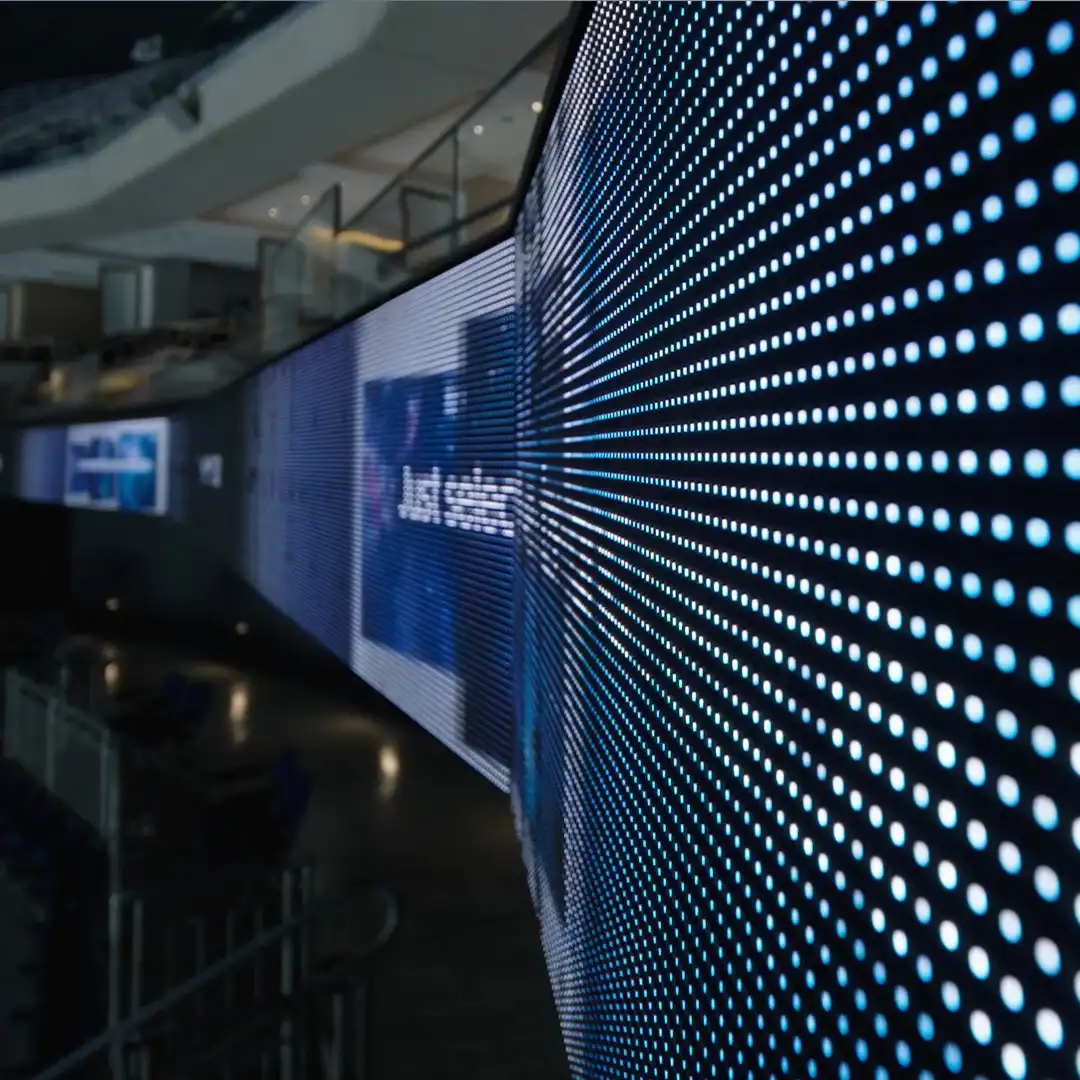 Perimeter LED screen showing real-time visuals around the Uber Arena interior.